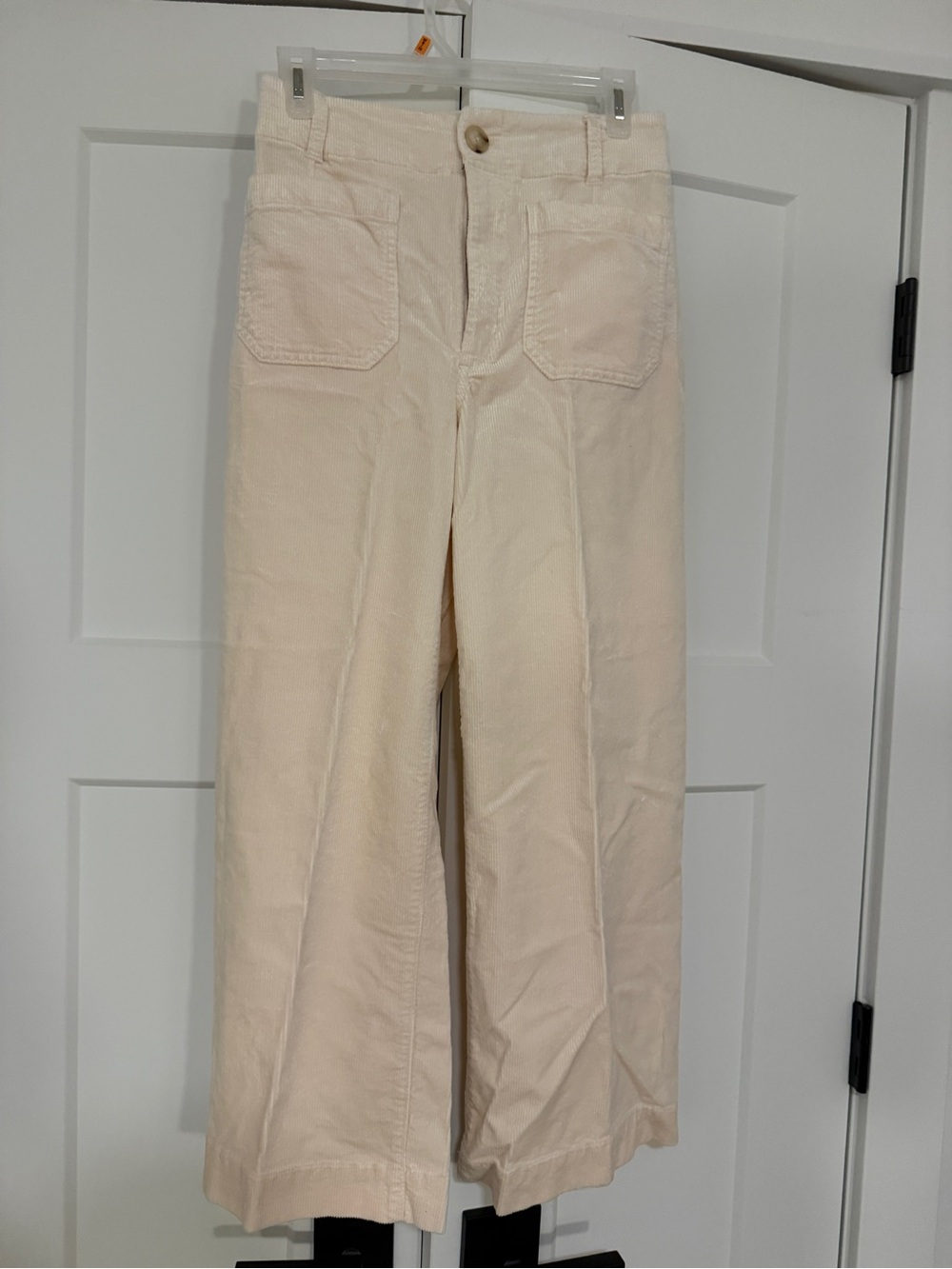 Althropologie Cream Wide-Leg Women's corduroy cropped pants.